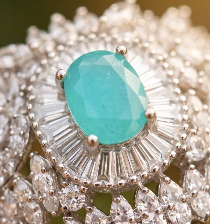 Elizabeth oval cut 2.2 carat Colombian Emerald .925 Sterling Silver dipped in Rhodium handcrafted Ring size 7 - Close-up of oval cut Colombian emerald ring in sterling silver setting