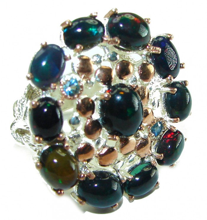 Genuine 19.9 carat Black Opal 18K Gold over .925 Sterling Silver handmade Ring size 7 - photo 4