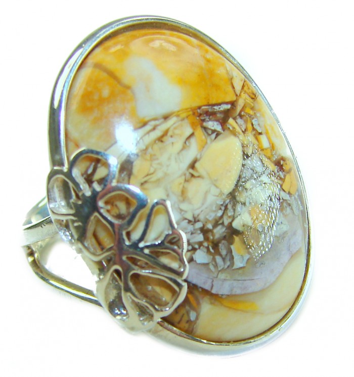 Flawless Australian Bracciated Mookaite .925 Sterling Silver Ring size 8 adjustable - Close-up of Flawless Australian Bracciated Mookaite .925 Sterling Silver ring