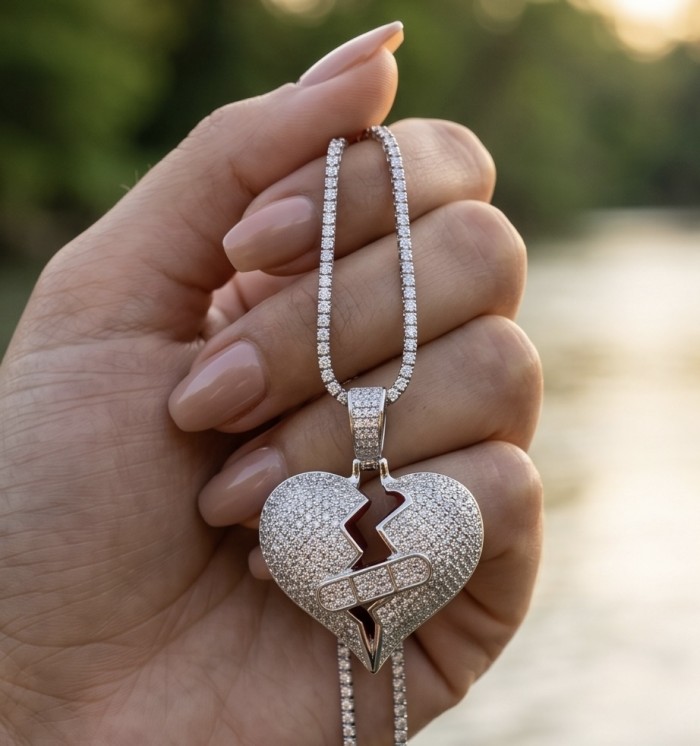 Healing Heart Luxurious 8.4 carat White Topaz .925 Sterling Silver handcrafted pendant - Close-up of Healing Heart pendant held in hand.