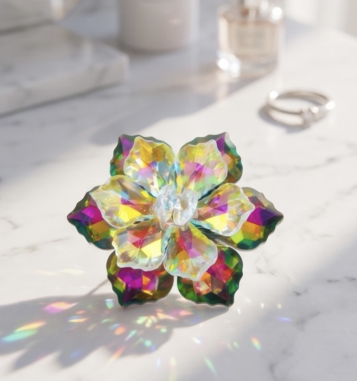 Valentina - 28.5 carat Crystal Silver dipped in black rhodium handmade Brooch - photo 2