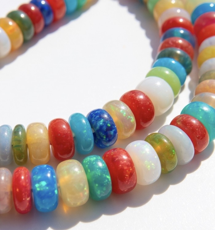 My Rainbow 11.2 carat Australian multicolor Opal .925 Sterling Silver .925 Sterling Silver Statement Necklace - Close-up of multicolor opal beads in a necklace.