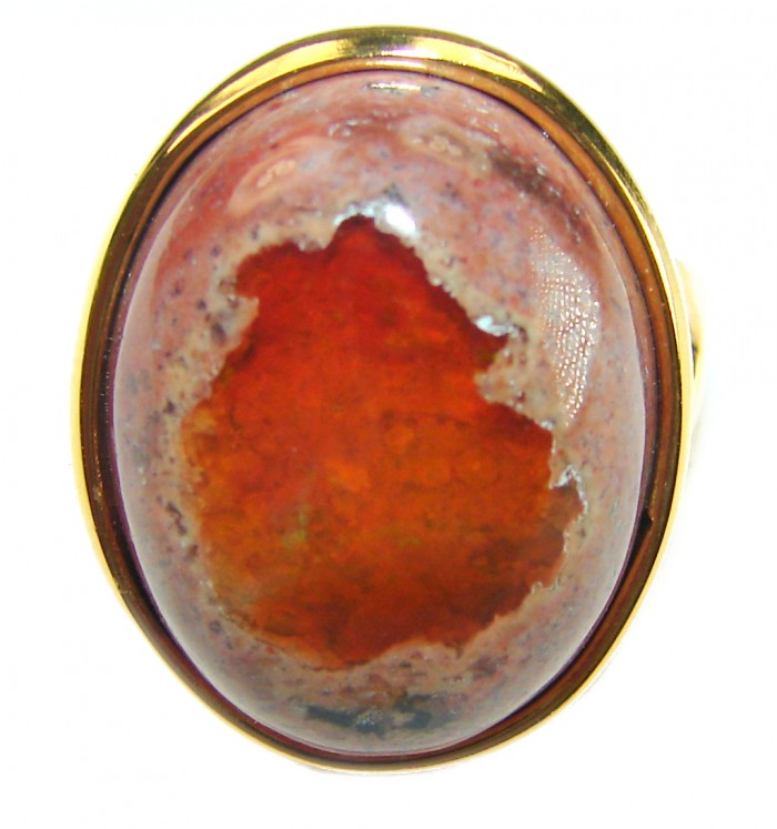 Queen of Fire best quality 22.4 carat Mexican Opal 18K Gold over .925 Sterling Silver handmade ring 8 1/4 - photo 2