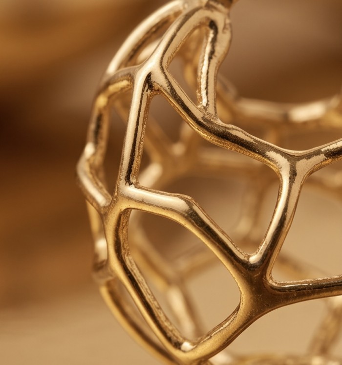 Dubai Style .925 Sterling Silver dipped in 22K Gold handmade Earrings - Close-up of gold-dipped intricate geometric jewelry design.