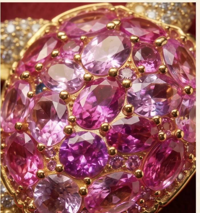 Pink Turtle Authentic 14.2 carat Pink Tourmaline 18K Gold over .925 Sterling Silver handcrafted Statement Pendant Brooch - Stone close-up of Pink Turtle 14.2 carat Tourmaline in 18K Gold setting.