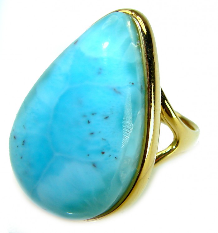 Blue Dream Blue Larimar 18K Gold over .925 Sterling Silver handmade Large Solid ring size 7 1/2 - photo 2