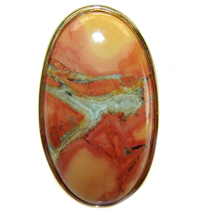 Classy Style Excellent quality Maligano Jasper 14K Gold over .925 Sterling Silver handcrafted Ring s. 7 1/2 - Close-up of Maligano Jasper pendant in 14K gold setting.