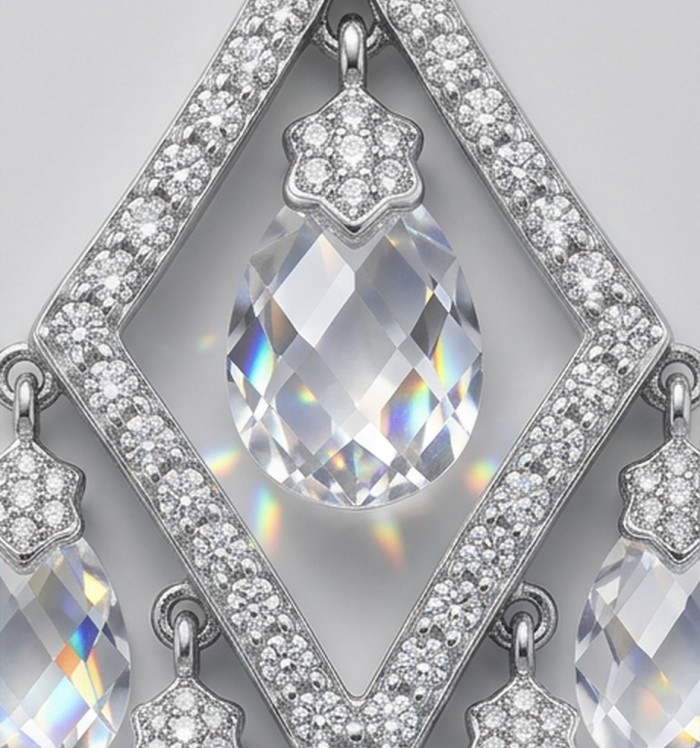 Luxurious 11.4 carat White Topaz .925 Sterling Silver handcrafted pendant - Close-up of luxurious 11.4 ct white topaz in sterling silver setting.