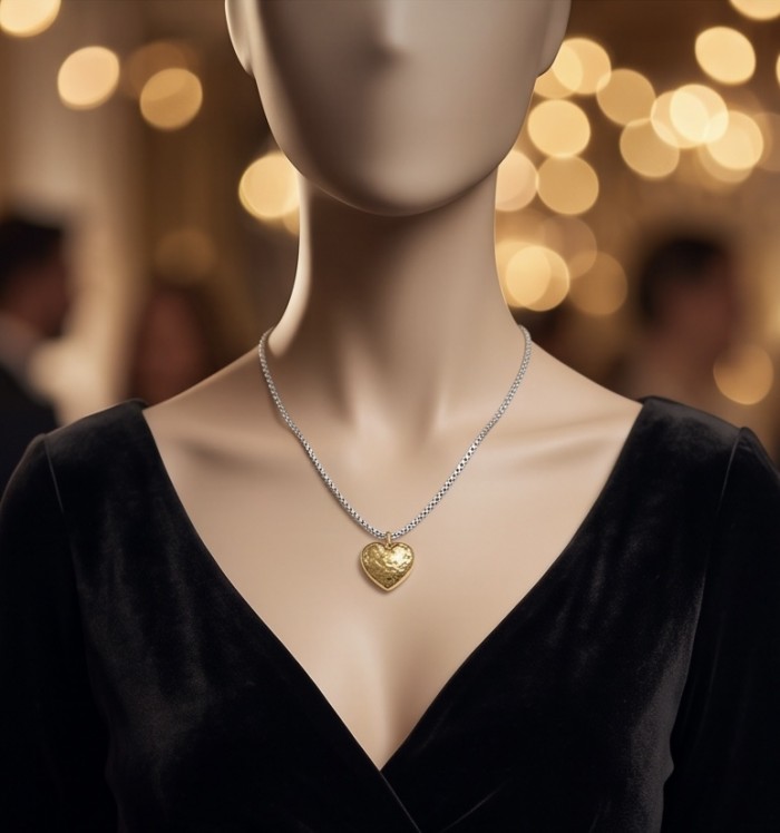 Golden Heart Luxurious 2.4 carat pave White Topaz 18K Gold over .925 Sterling Silver handcrafted necklace - photo 2