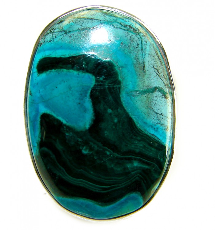 Great quality Parrot's Wings Chrysocolla .925 Sterling Silver handcrafted Ring size 7 adjustable - Close-up of Parrot's Wings Chrysocolla gemstone in sterling silver setting.