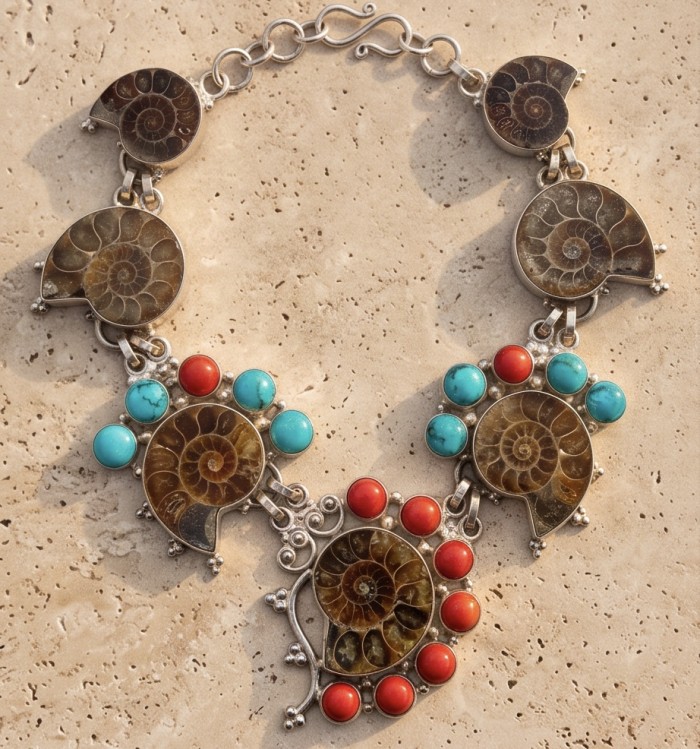 165.5g Aura Of Beauty genuine Ammonite Silver handcrafted Bohemian style Necklace - photo 2