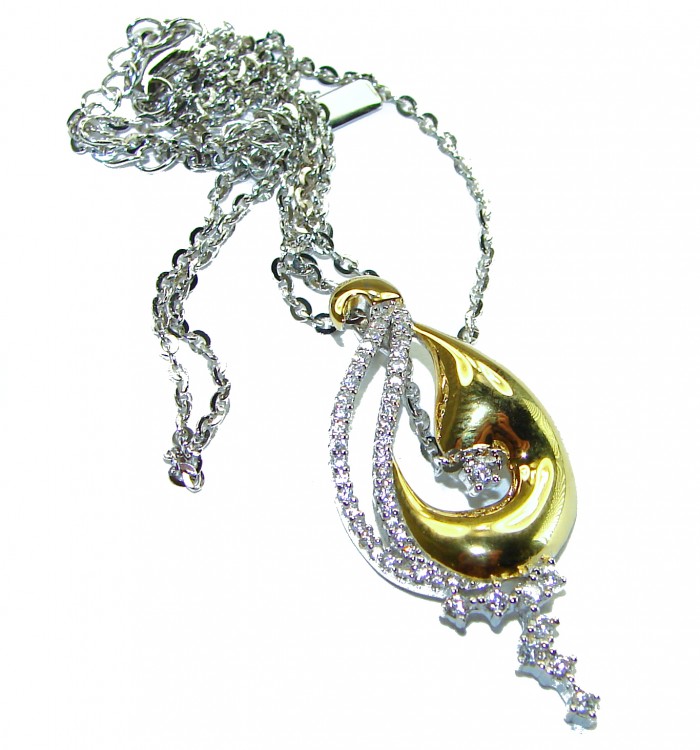 Exclusive White Topaz 2 tones .925 Sterling Silver handcrafted.925 Sterling Silver Necklace - photo 3