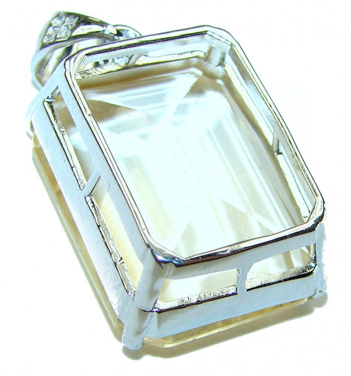Emerald cut 24.3 carat Lemon Quartz .925 Sterling Silver handcrafted pendant - photo 1