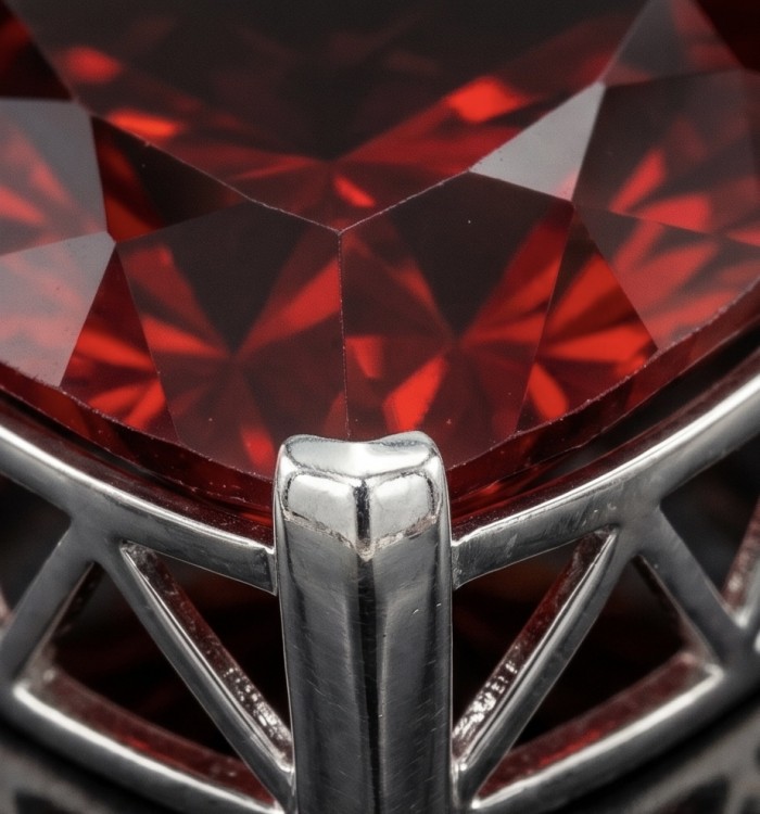 Very Rare! Trillion Cut Perfect 44.5 carat Volcanic Helenite .925 Sterling Silver handcrafted Pendant - Stone close-up of trillion cut 44.5 carat Volcanic Helen in silver setting.