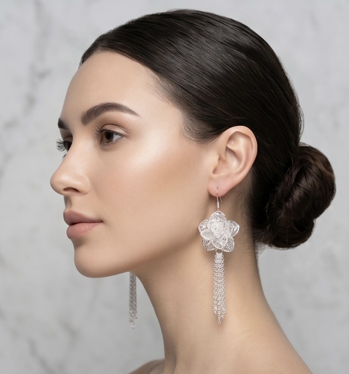 Silver Rose Vintage style Luxurious fashion earrings - photo 1