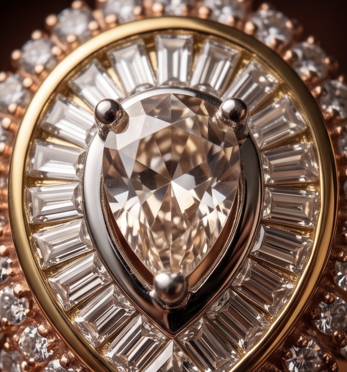 Authentic pear cut 9.2 carat Morganite 14K White Gold over .925 Sterling Silver ring s. 8 - Close-up of pear cut Morganite in 14K white gold setting