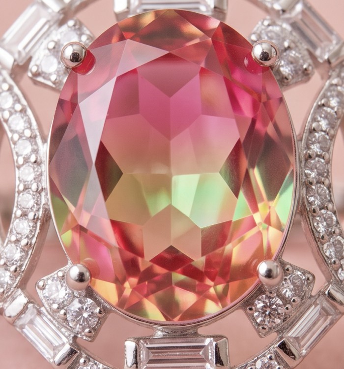 12.8 carat Brazilian Tourmaline .925 Sterling Silver dipped in rhodium Perfectly handcrafted Ring s. 8 1/2 - Close-up of Brazilian tourmaline in sterling silver setting