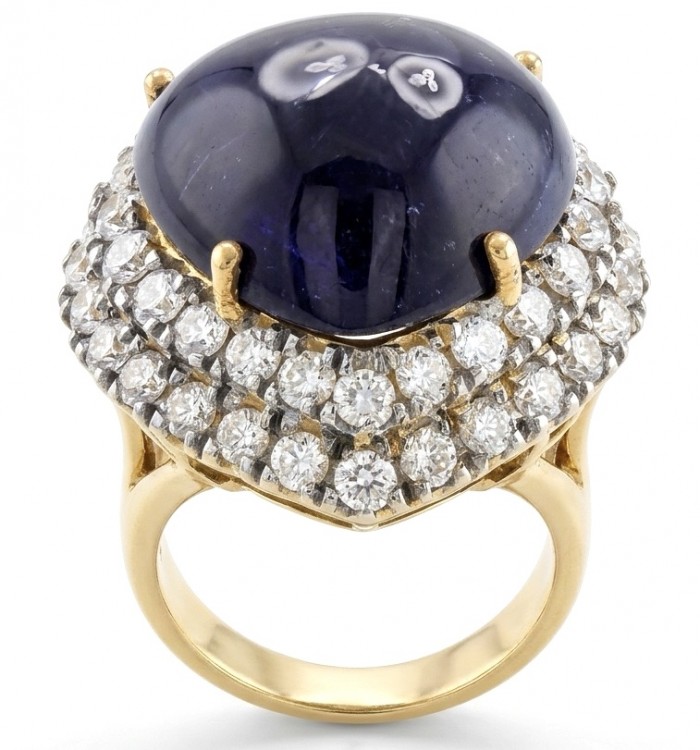 Blue Angel's Heart - Iconic design - Genuine 22.5 carat Sapphire .925 Sterling Silver dipped in 22K Gold handcrafted Ring size 6 - Ring with blue gemstone and diamond accents, side view