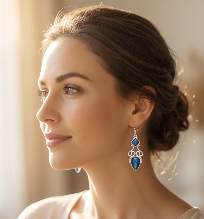 Silky Labradorite Silver earrings - photo 1