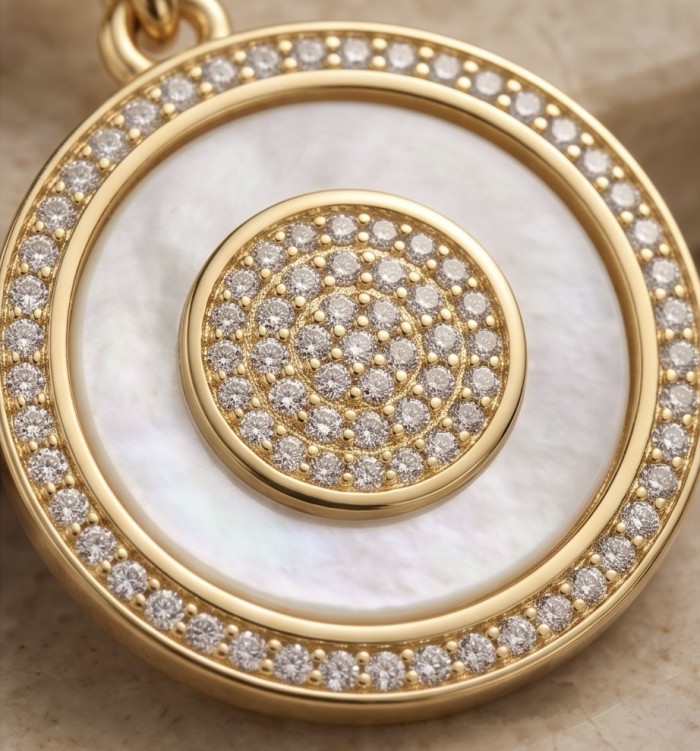 Luxurious Genuine Blister Pearl 0.4 CARAT lab grown Diamond 18K Gold over .925 Sterling Silver handcrafted Statement Earrings - Close-up of luxurious diamond and blister pearl pendant