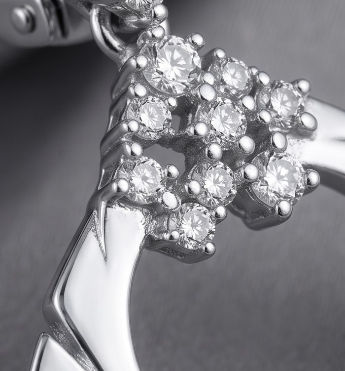 Allure Natural 8.2 carat White Topaz .925 Sterling Silver handcrafted hoop earrings - Close-up of Allure White Topaz cluster in .925 Sterling Silver ring.