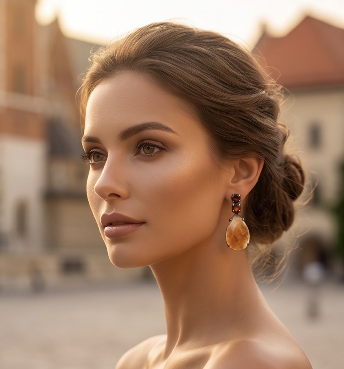 Jasmine 30.9 carat authentic Champagne Topaz .925 Sterling Silver dipped in black rhodium Handcrafted Statement Earrings - photo 2