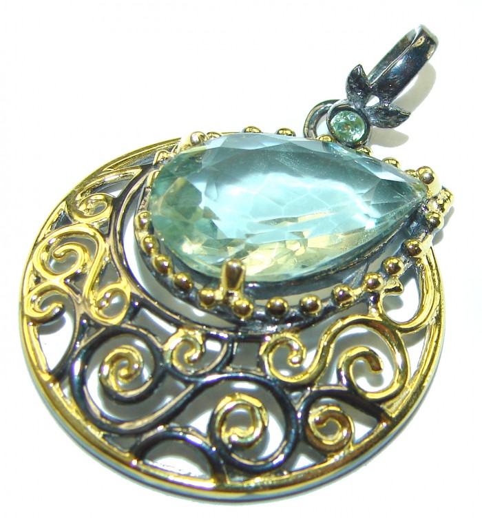 Natural Green Amethyst 14K Gold over .925 Sterling Silver handmade Pendant - photo 2