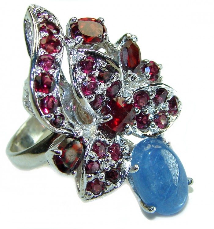 Floral design Best quality African Kyanite .925 Sterling Silver handcrafted Statement Ring size 7 - photo 3