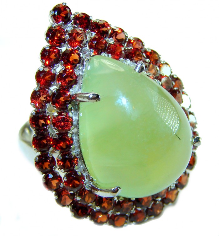Outstanding LARGE 22.5 carat Natural Prehnite .925 Sterling Silver handmade ring s. 8 - photo 3
