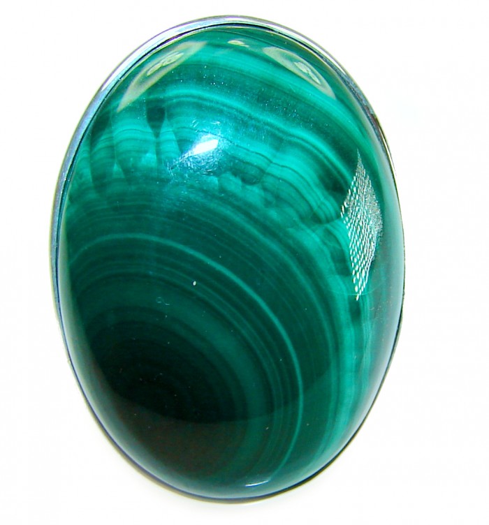 32.2 CARAT genuine Malachite .925 Sterling Silver handcrafted ring size 7 adjustable - Close-up of 32.2 carat genuine Malachite stone in .925 Sterling Silver.