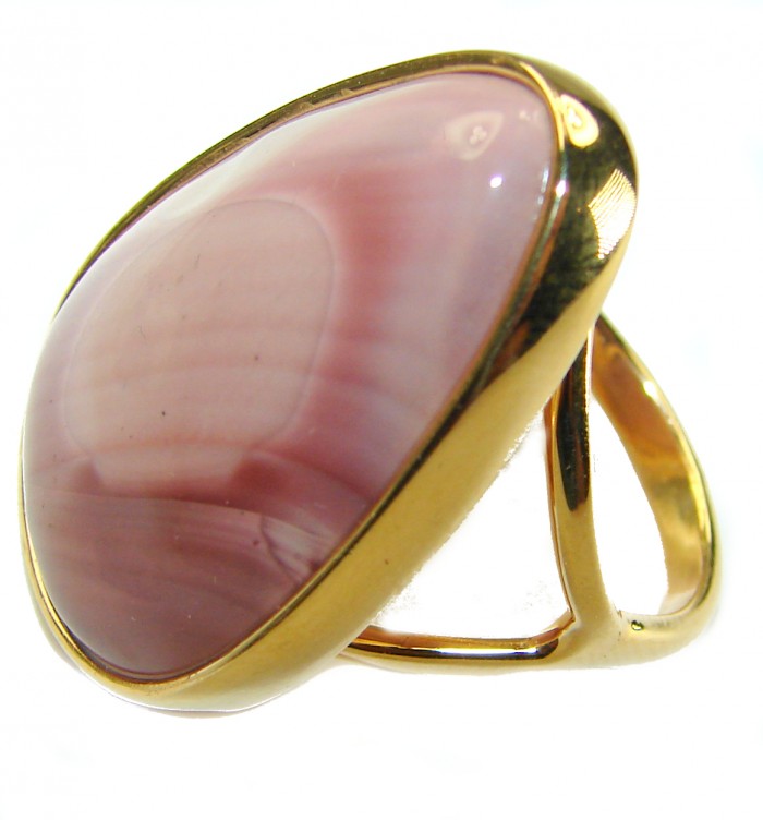 Genuine top quality Imperial Jasper 14K Gold over .925 Sterling Silver handcrafted ring s. 9 1/4 - Imperial Jasper ring in 14K gold over silver, stone close-up view.
