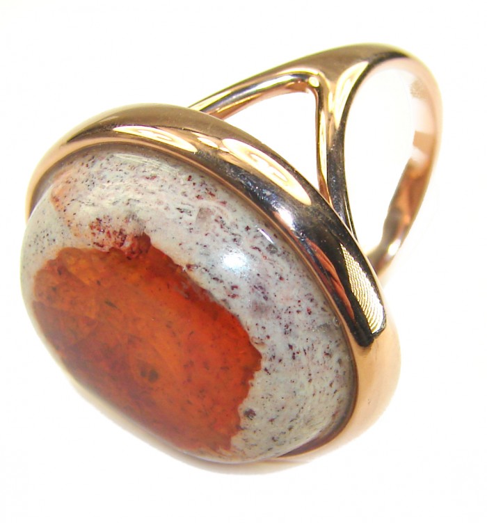 Orange Galaxy best quality 19.4 carat Mexican Opal 18K Gold over .925 Sterling Silver handmade ring 6 - Orange Galaxy Mexican Opal 18K Gold ring, stone close-up view