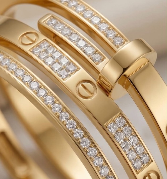 Mystery - White Topaz Inlaid Bracelet Set Stackable 4 golden Bangles - Excellent quality each bracelet Does open and close - photo 2