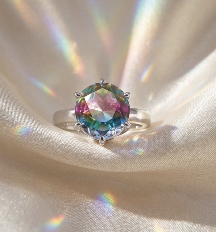 7.8 carat Brazilian Tourmaline .925 Sterling Silver Perfectly handcrafted Ring s. 8 - Brazilian tourmaline ring in sterling silver on satin, stone close-up.