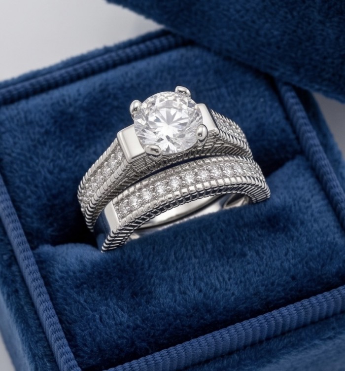 Aphrodite - 4.8 carat White Topaz Silver tone handcrafted stack up ring size 9 - photo 2