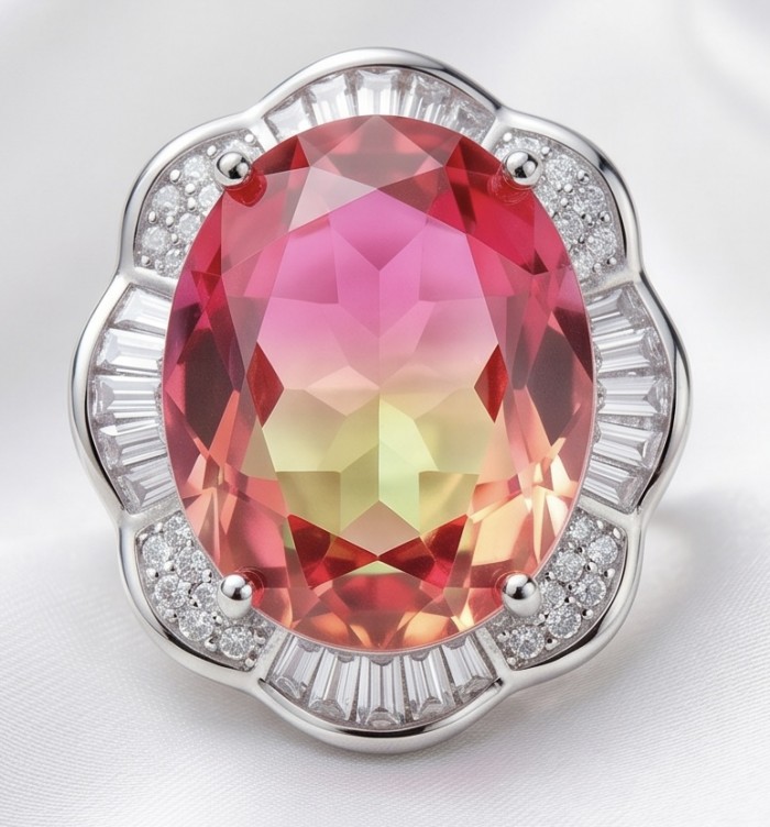 Carolyn 15.8 carat Brazilian Tourmaline .925 Sterling Silver Perfectly handcrafted Ring s. 7 1/2 - Close-up of Carolyn 15.8 carat Brazilian Tourmaline in sterling silver setting