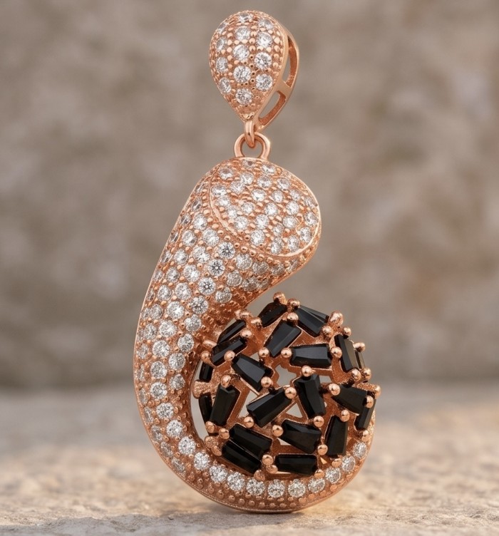 Born to Glam 5.2 carat natural Sapphire 18K Gold over .925 Sterling Silver Perfectly handcrafted Pendant - Close-up of Born to Glam pendant with sapphires and diamonds.