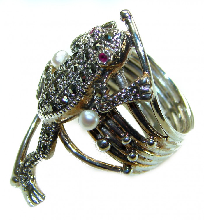 Lucky Frog Authentic Sapphire .925 Sterling Silver Ring size 7 1/4 - photo 1