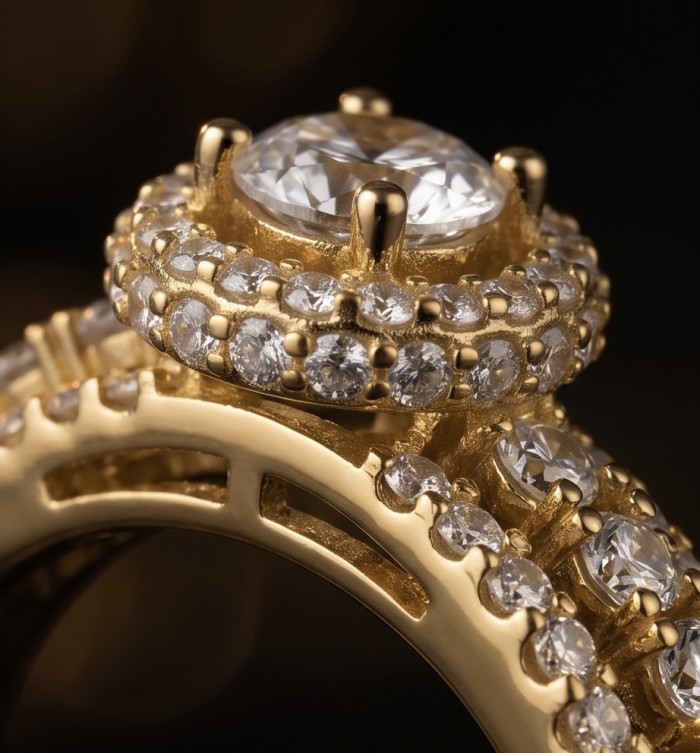 Precious Natural 3.4 carata White Topaz 18k Gold over .925 Sterling Silver ring size 8 - Close-up of 3.4 ct White Topaz ring in 18k gold over .925 silver