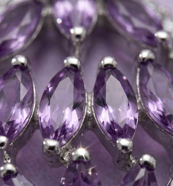 Authentic 15.5 carat Brazilian Amethyst rhodium over .925 Sterling Silver handcrafted Statement Pendant - Stone close-up of 15.5 carat Brazilian Amethyst on rhodium over .925.