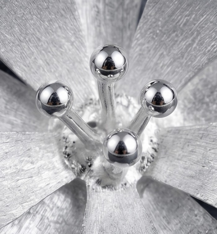 Silver Flower Design .925 Sterling Silver handmade Pendant - Close-up of Silver Flower design in sterling silver pendant.