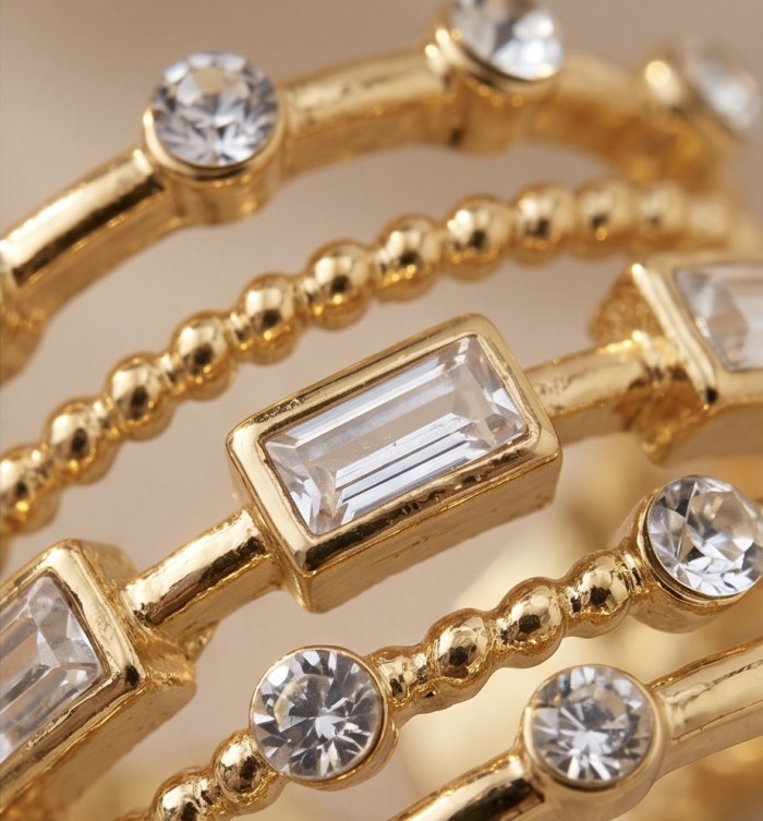 Luxurious 3.8 carat White Topaz Gold over .925 Sterling Silver handcrafted Statement Ring size 7 - Close-up of luxurious white topaz gold rings with detailed stones.