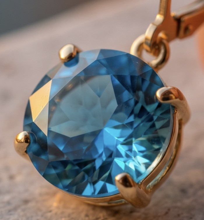 Blue Magic 8.5 carat London Blue Topaz 22K Gold over .925 Sterling Silver handmade Statement earrings - Close-up of 8.5 carat London Blue Topaz in 22K gold setting