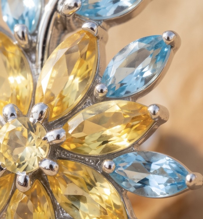 Giovanna - Authentic 12.9 carat Brazilian Citrine .925 Sterling Silver dipped in rhodium handcrafted earrings - Stone close-up of colorful Brazilian Citrine jewelry.