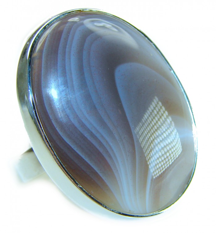 Sahara Dune Top Quality Botswana Agate .925 Sterling Silver handcrafted Ring s. 8 adjustable - Close-up of Sahara Dune Botswana Agate in .925 Sterling Silver setting.