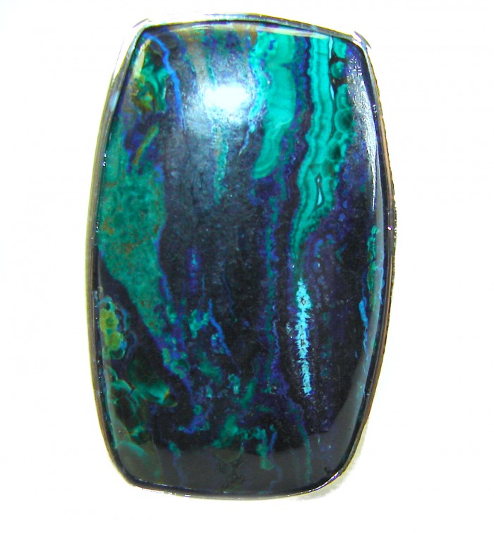 Great quality Parrot's Wings Chrysocolla .925 Sterling Silver handcrafted Ring size 7 adjustable - Stone close-up of Parrot's Wings Chrysocolla in .925 Sterling Silver