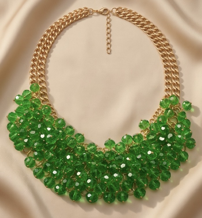 Emma 229.8 carat Green Topaz golden Handcrafted necklace - photo 3