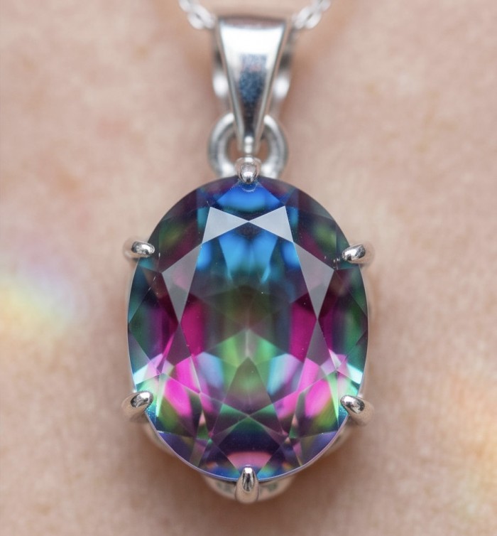 5.2 carat oval cut Brazilian Tourmaline .925 Sterling Silver Perfectly handcrafted pendant - Close-up of 5.2 carat oval tourmaline pendant in sterling silver setting.