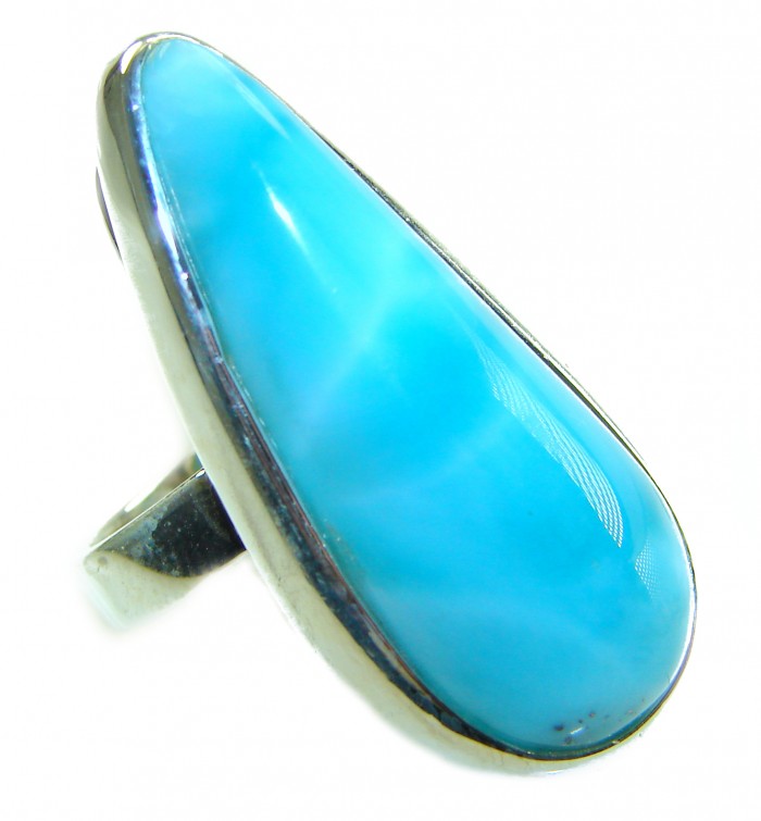 Caribbean Beauty 44.5 carat Genuine perfectly Blue Larimar .925 Sterling Silver handmade LARGE ring size 8 adjustable - Close-up of a Caribbean Beauty 44.5 carat genuine blue Larimar ring