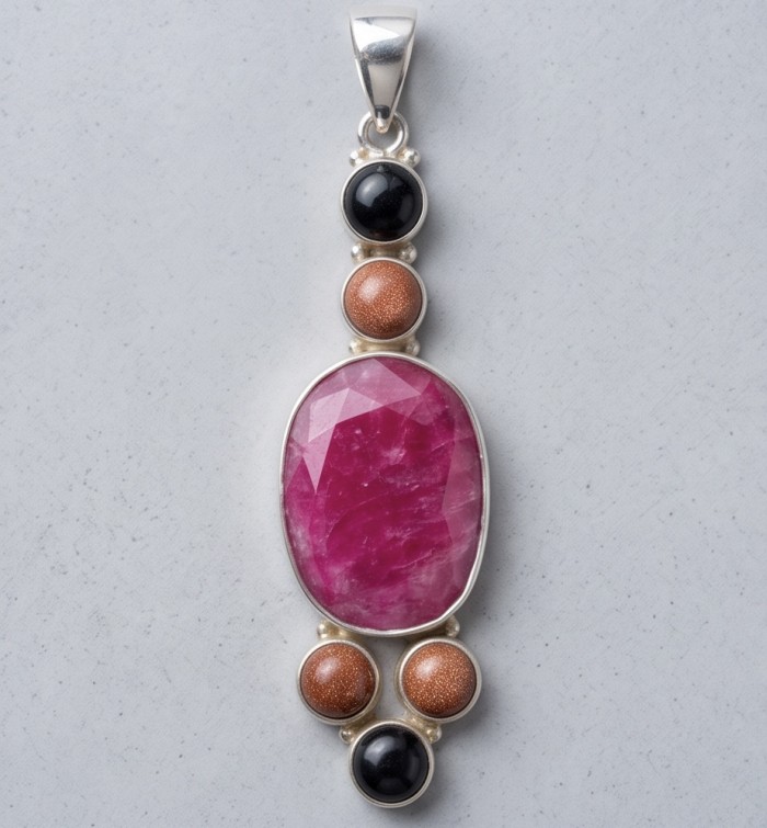 Bella Rosa Genuine 29.8 carat Ruby silver Statement brilliantly handcrafted Pendant - photo 4